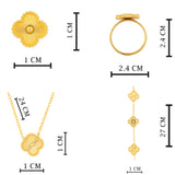 Clover Gold Plated Necklace, Ring, Bracelet and Earring Set for Women