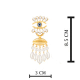 Matt Gold Plated Blue Eye with Lip Earrings for Women with Mother of Pearl
