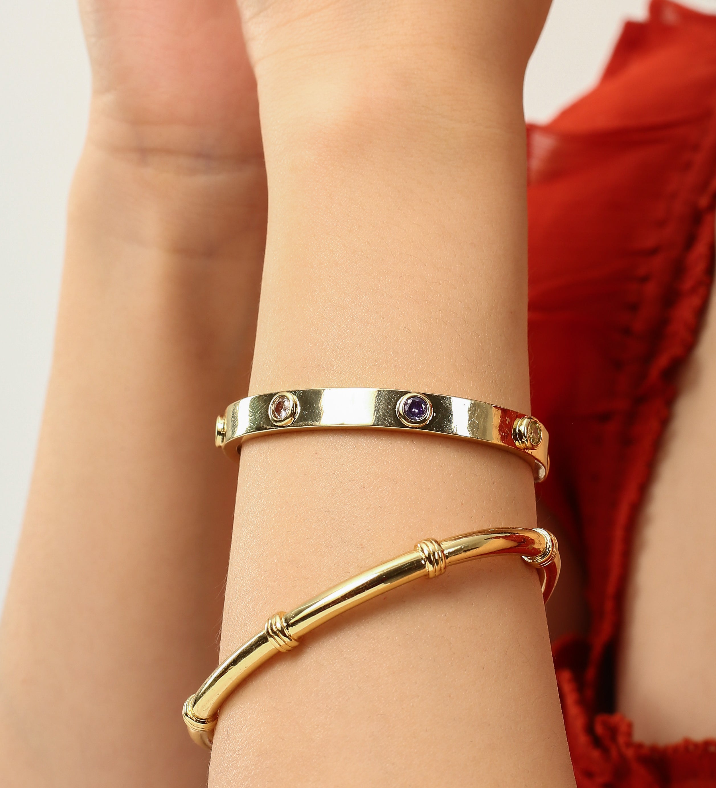 Gold Cuff + Semi Studded Gold Bracelet Combo