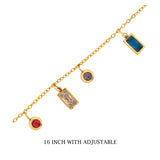 Gold Plated Multi Colour Pendants Chain Necklace with CZ Stones