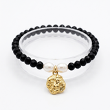 Shimmering Pearl and Black Bead Om Blessings Rakhi