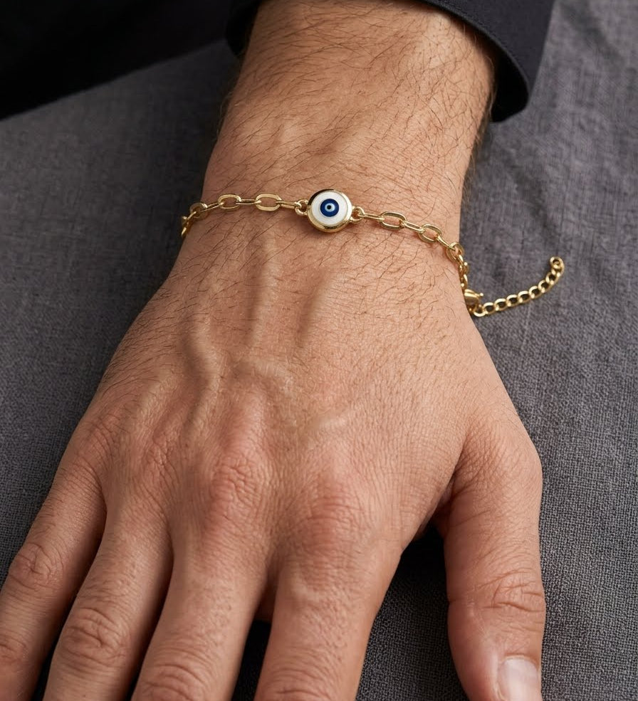 Premium Evil Eye Charm Bracelet Rakhi with Gold-Plated Chain