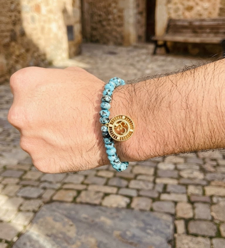 Blue Jasper Om Bracelet Rakhi