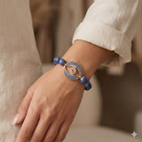 Lapis Lazuli Inspired Beaded Rakhi with Evil Eye Charm