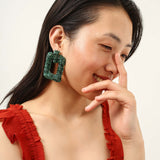 Green Square Earrings