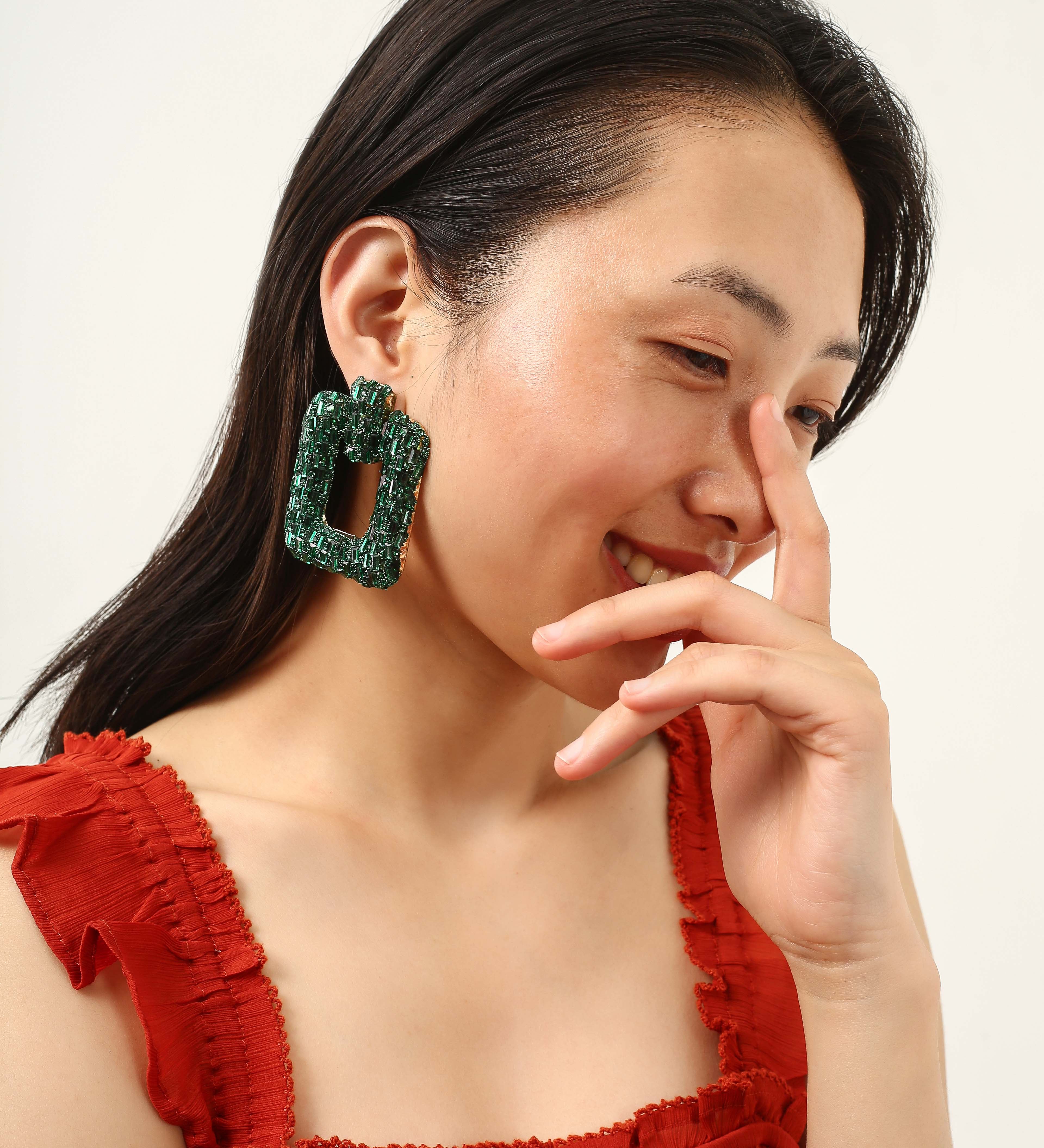 Green Square Earrings