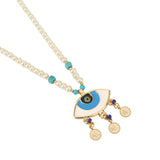 Dual Tone Gold and Silver Plated Evil Eye Design Pendant and Ring Set for Women and Girls with CZ Stone
