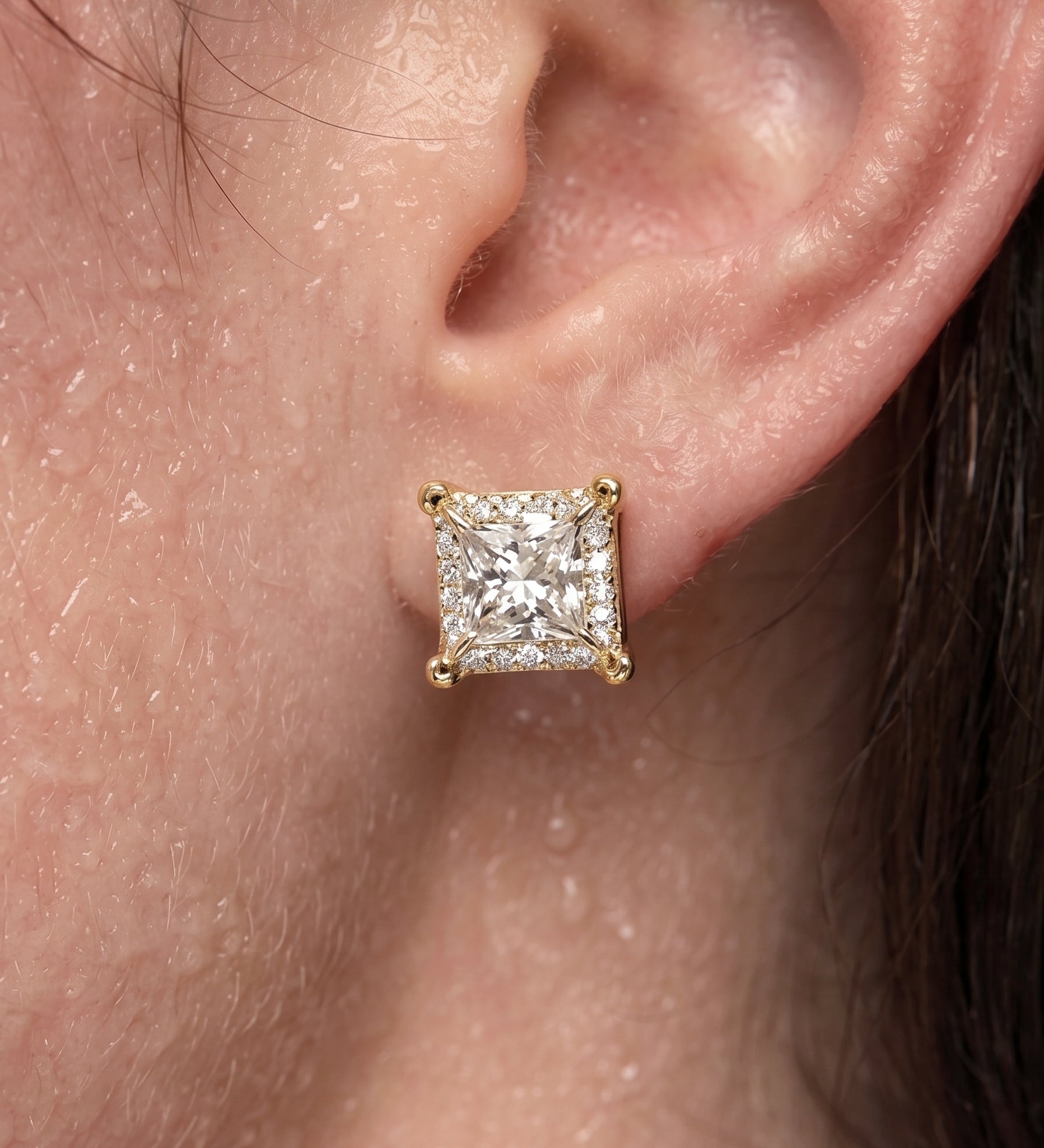 PRINCESS CUT SOLITAIRE  STUD 1 CT EARRING
