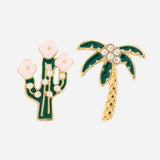 Gold Plated Coconut Tree And Cactus Stud Earrings with CZ Stone