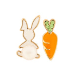 Gold Plated Mother Of Pearl Rabbit And Carrot Earrings  with Mother of Pearl and CZ Stone