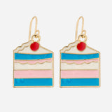 Gold Plated Blue Cake Pastry Dangle Earrings