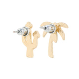 Gold Plated Coconut Tree And Cactus Stud Earrings with CZ Stone