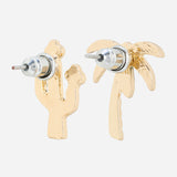 Gold Plated Coconut Tree And Cactus Stud Earrings with CZ Stone