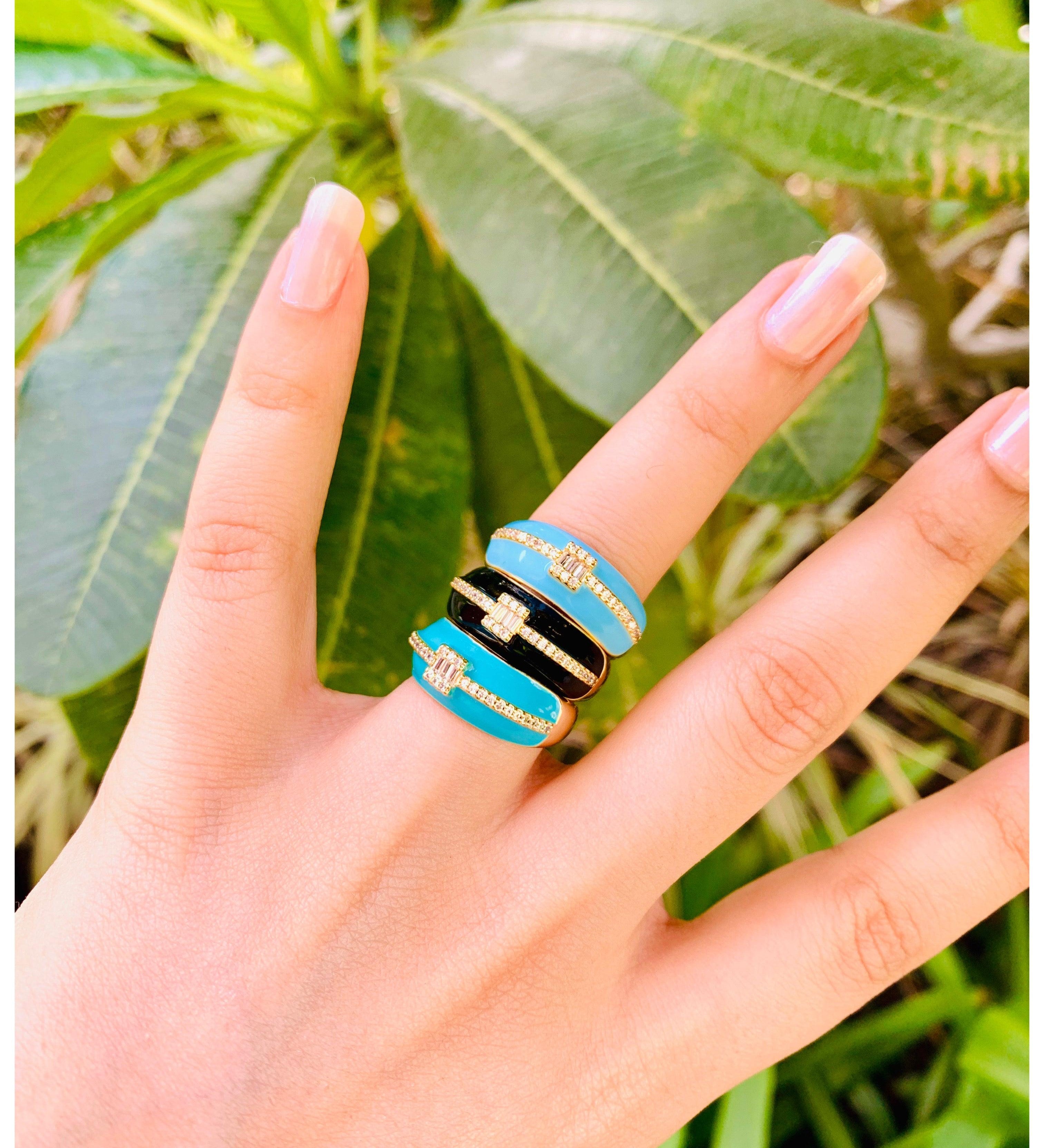 Colour Burst Enamel Bling Cross Thick Rings - Zevar King