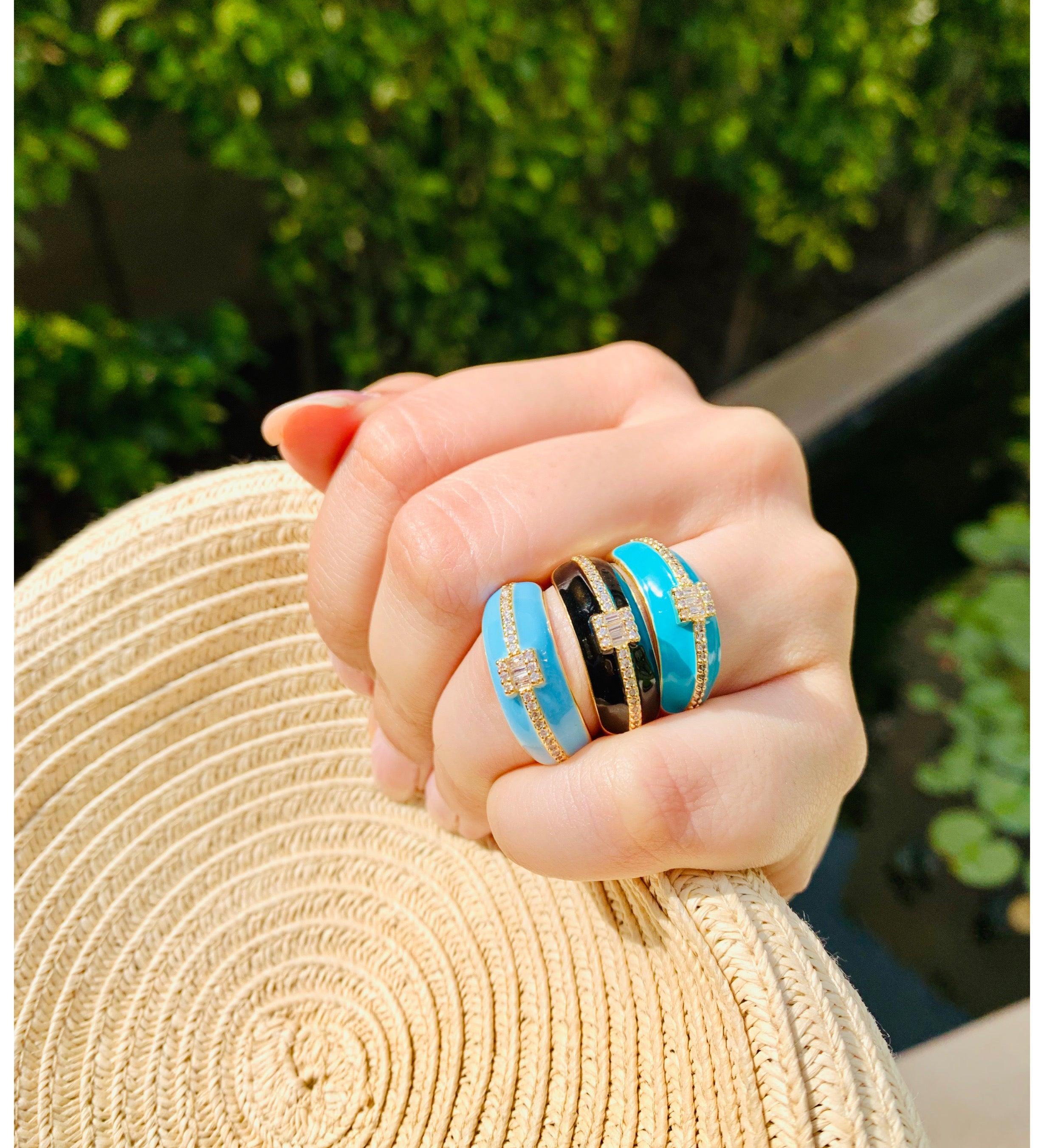 Colour Burst Enamel Bling Cross Thick Rings - Zevar King