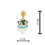 Green Eyes With Blue Mother Of Pearl Long Earring