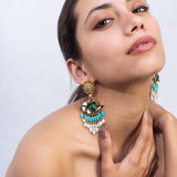 Green Eyes With Blue Mother Of Pearl Long Earring