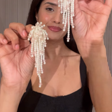 White and pink Long Dangle Waterfall earrings