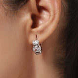 Silver Plated Anti-Tarnish White CZ Stone Hoop Earrings