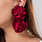 Statement Floral Fabric Red Earrings