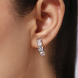 Silver Plated Anti-Tarnish White CZ Stone Hoop Earrings