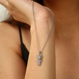 Silver Teddy Pendant With Pink Stone Necklace