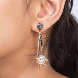 Gold Plated Long Earrings for Women with Mother of Pearl & CZ Stones