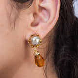 Gold Plated Shell of Pearl Drop Earrings for Women