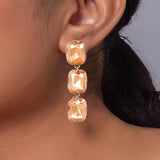 Three Drop Champagne Cubic Zirconia Earrings