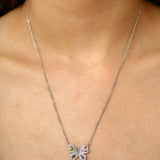 Silver Butterfly Pendant with Pink and Yellow Stones Necklace