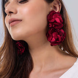 Statement Floral Fabric Red Earrings