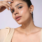 Silver Plated Anti-Tarnish White CZ Stone Hoop Earrings