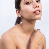 Gold Plated Long Earrings for Women with Mother of Pearl & CZ Stones