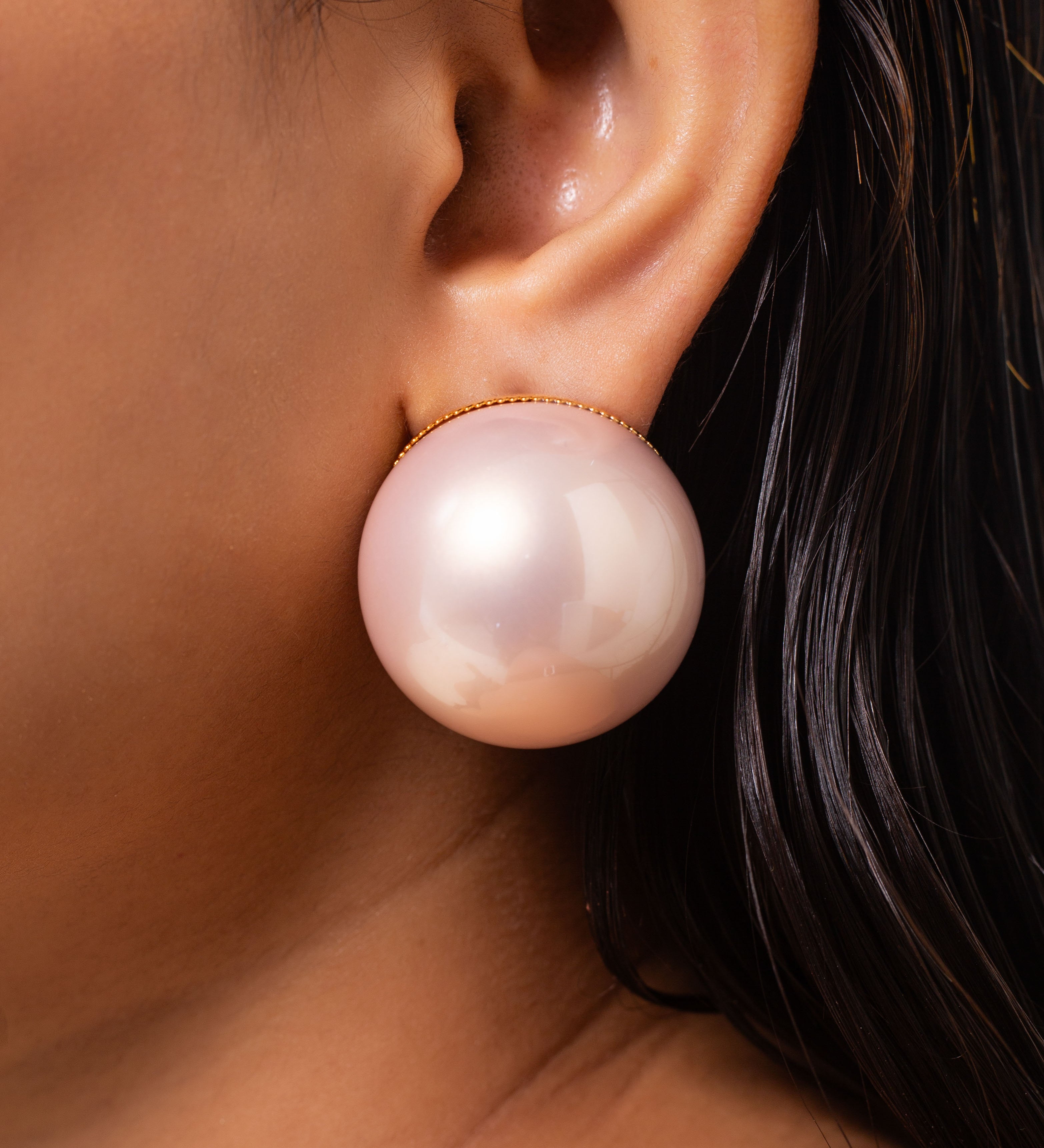 Gold Plated  Shell Pearl Stud Clip-On Earrings (30mm)