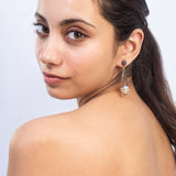 Gold Plated Long Earrings for Women with Mother of Pearl & CZ Stones