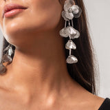 White Floral Long Enamel Dangling Earrings
