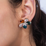 Silver Plated Flower Shape Earrings for Women with CZ Stones