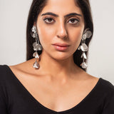 White Floral Long Enamel Dangling Earrings