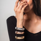 Thick Floral Silver Bracelet Cuff