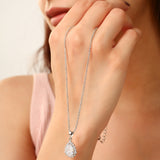 Silver Crystal Teardrop Pendant Necklace