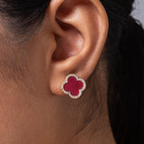 Clove Leaf Onyx & Cubic Zirconia Silver Plated Earrings