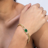 Gold Plated Green Charm Link Bracelet with CZ Stone