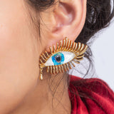 Gold Plated Blue Eye Earrings for Women with Mother of Pearl