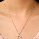 Gold Square Pendant with Round Gemstone Necklace