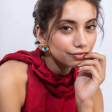 Gold Plated Blue Eye Earrings for Women with Mother of Pearl