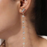 Gold Plated White CZ Stone Long Earrings