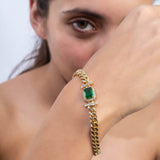 Gold Plated Green Charm Link Bracelet with CZ Stone