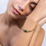 Gold Plated Green Charm Link Bracelet with CZ Stone