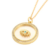 Gold Crystal Round Evil Eye Pendant Necklace