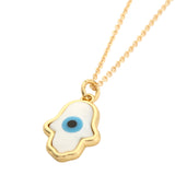 Gold White Glow Evil Eye Pendant Necklace